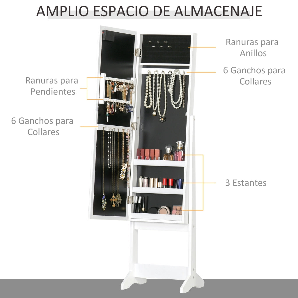 Organizzatore Gioielli Specchio con Luci LED ¨C Minimal ¨C 36x30x136 cm Bianco