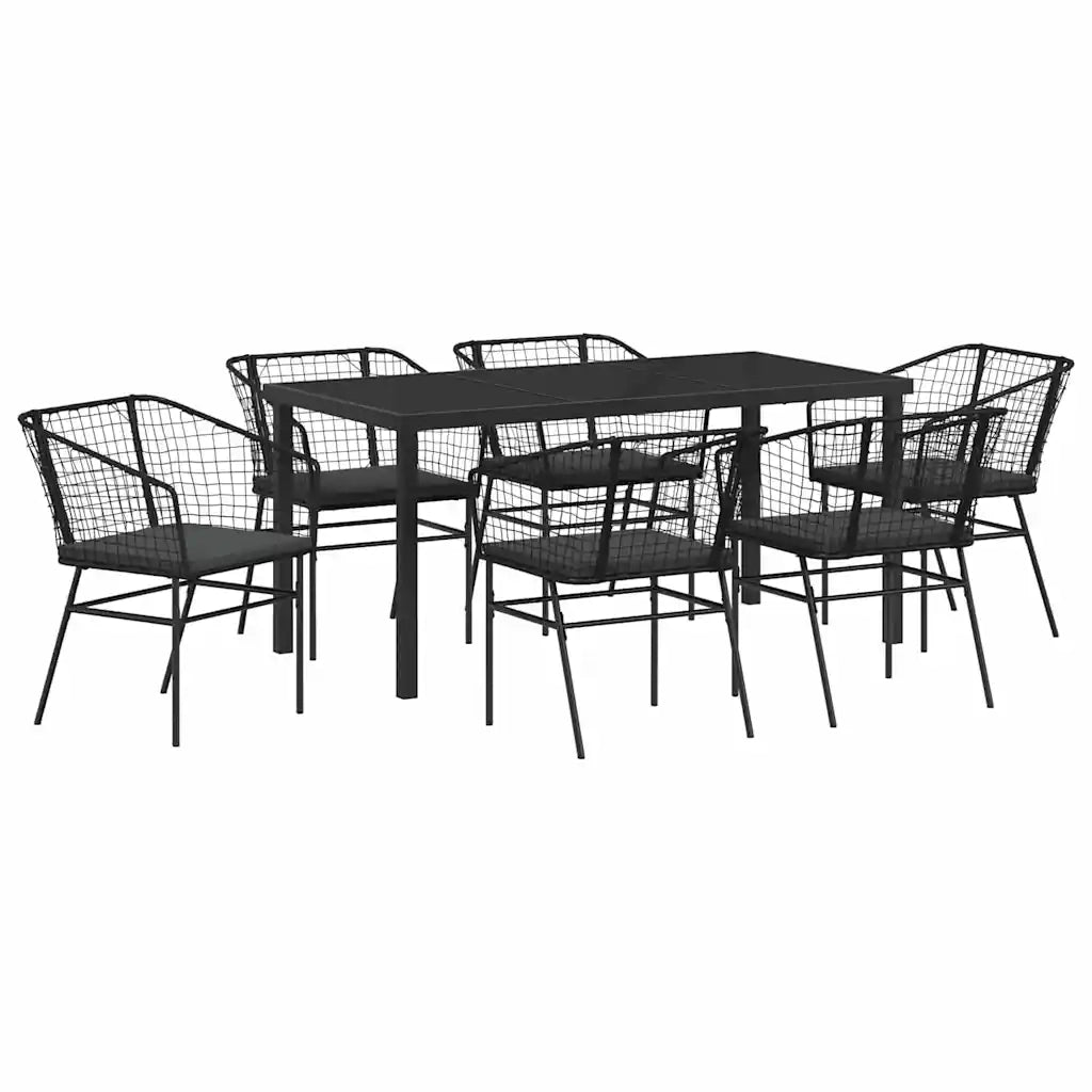 Set da Pranzo per Giardino 7 pcs Nero polyrattan