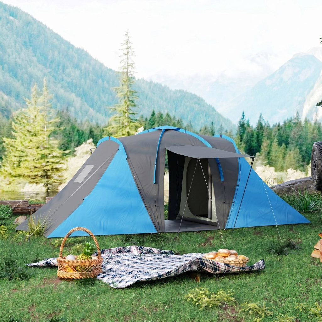 Tenda Tunnel 4-6 Persone Impermeabile 2000mm ¨C Xylo ¨C 2 Camere da Letto Grigio Blu