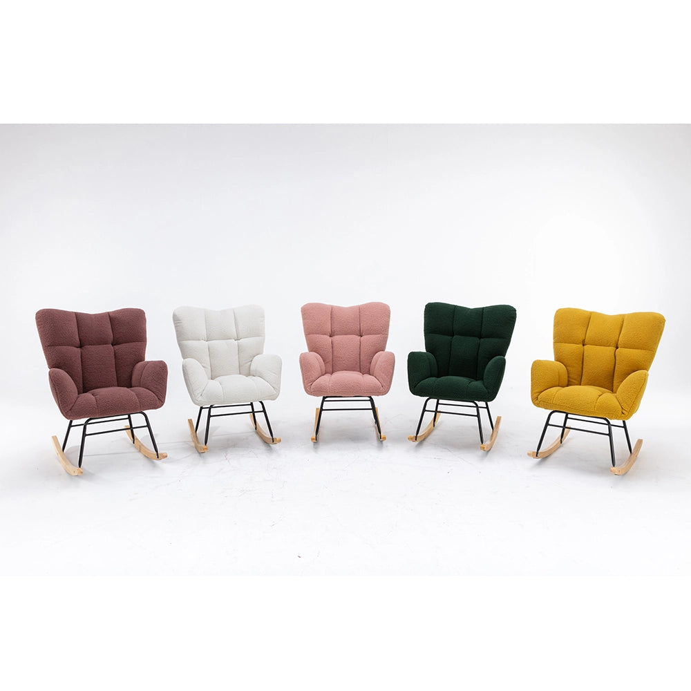 Poltrona a dondolo moderna - Xylo - Tessuto teddy, rivestimento imbottito, rosa