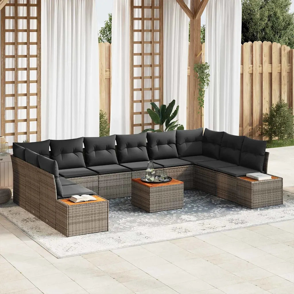 Set Divano da Giardino con cuscino 11 pcs Grigio Poly Rattan