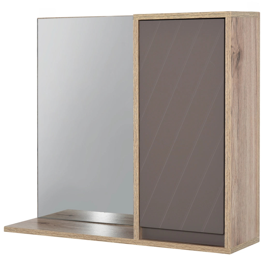 Specchio Bagno con Mobiletto e Ripiani ¨C Minimal ¨C Legno Multistrato Chiaro Grigio