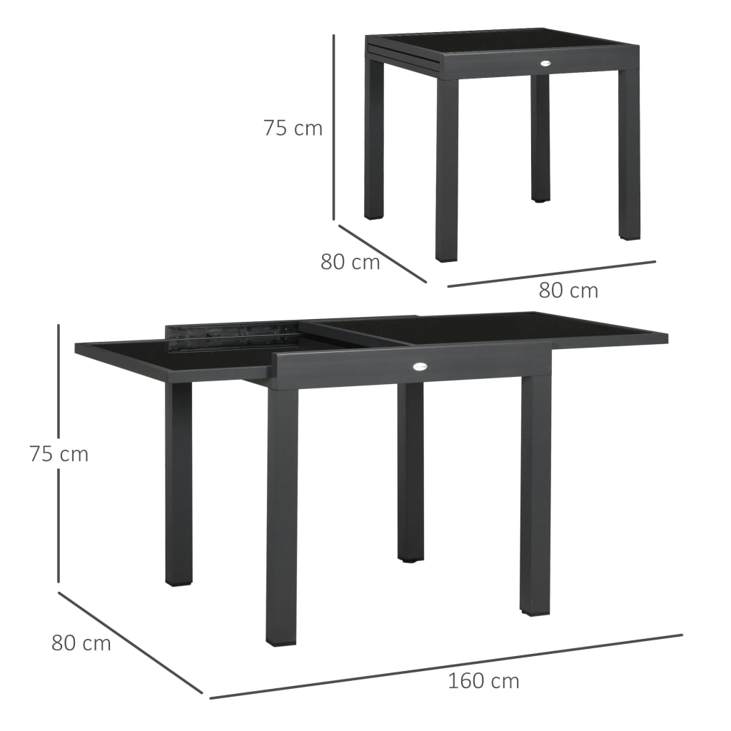 Tavolo da pranzo allungabile ¨C Xylo ¨C Alluminio grigio antracite, piano vetro temperato nero 160x80x75 cm