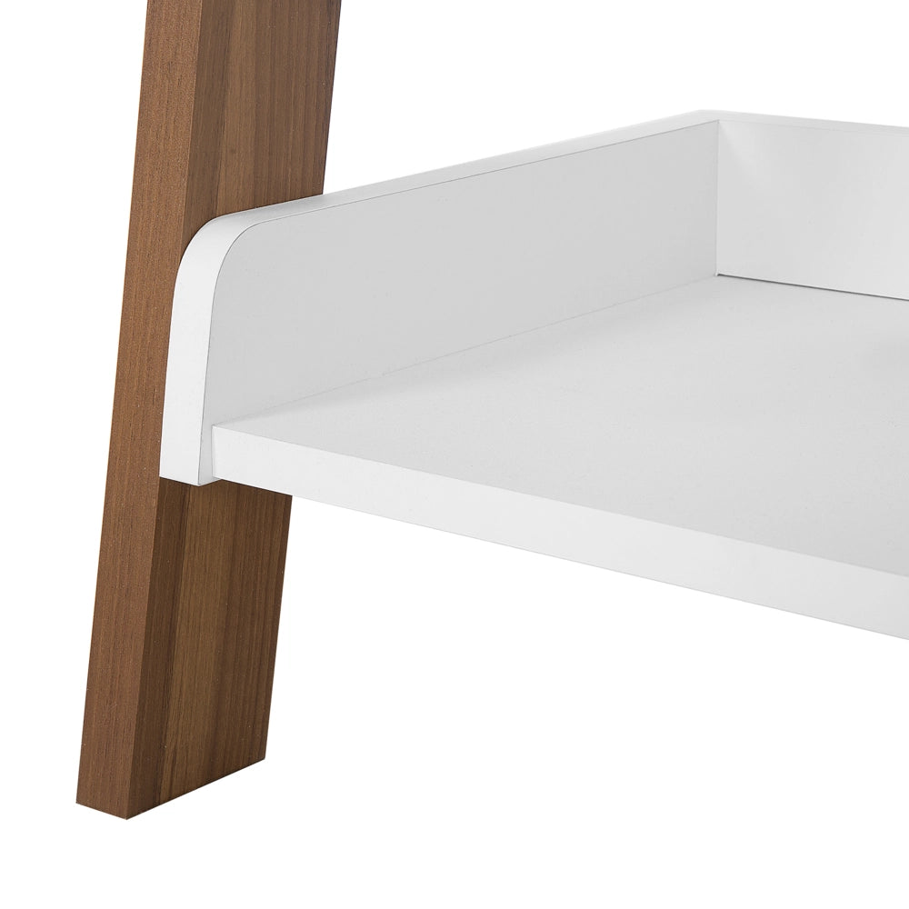 Libreria a a scala 5 ripiani in legno scuro con espositore per libri bianco