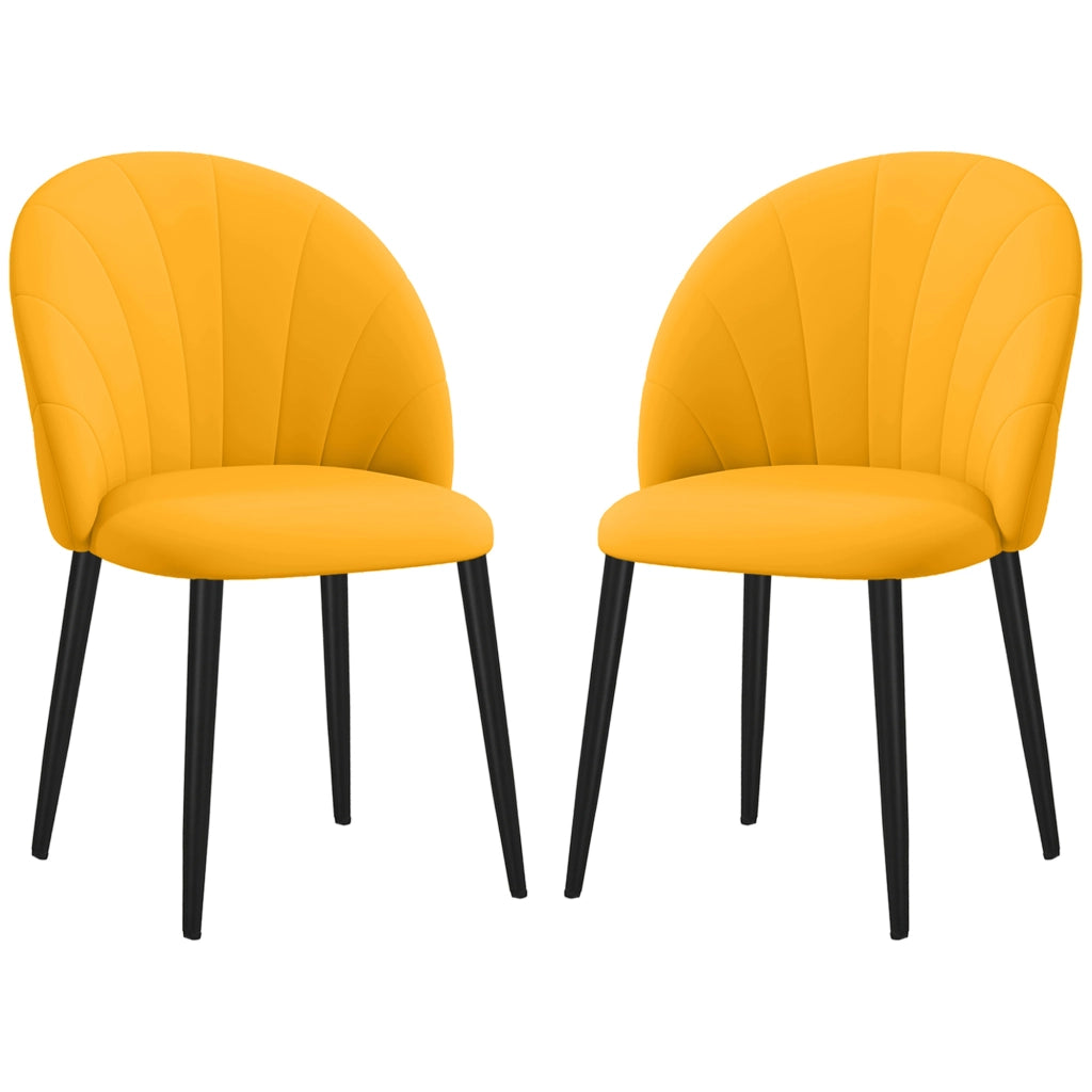Sedia da Pranzo con Schienale a Conchiglia e Gambe in Metallo ¨C Minimal ¨C Velluto Giallo