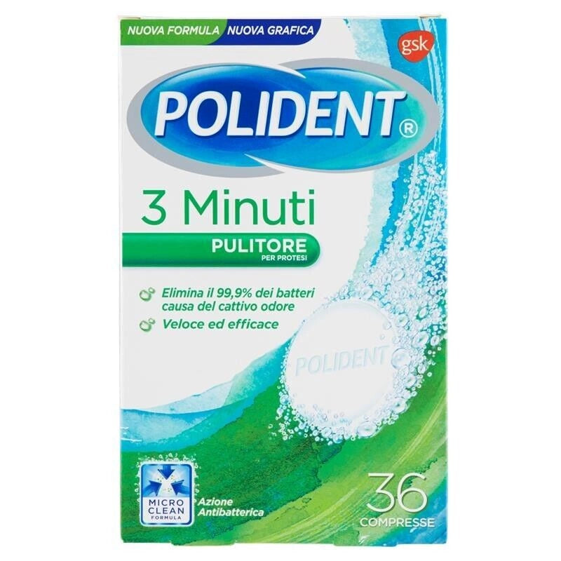 POLIDENT TABS PULITORE PER PROTESI PULIZIA IN 3 MINUTI 36 CAPSULE EFFERVESCENTI