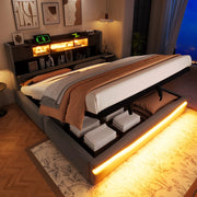 Letto imbottito grigio 180x200 con USB-C LED testiera con vano sollevamento idraulico