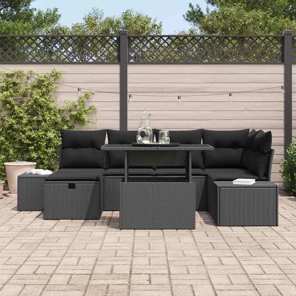 Set Divano da Giardino con cuscino 7 pcs Nero Poly Rattan 3359880