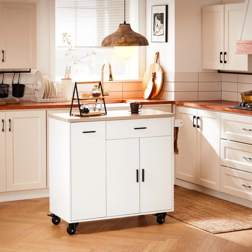 Mobile da cucina Isola cucina con 2 ante e 2 cassetto Credenza buffet Carrello cucina 105x46x92 cm FKW126-WN