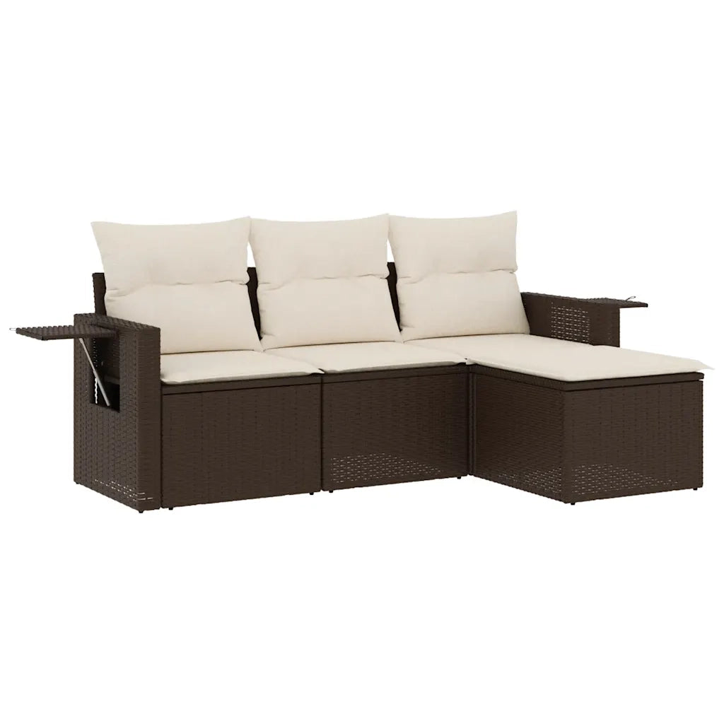 Set Divano da Giardino 4 pz | Set Salotto da Giardino con Cuscini Marrone in Polyrattan