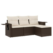 Set Divano da Giardino 4 pz | Set Salotto da Giardino con Cuscini Marrone in Polyrattan