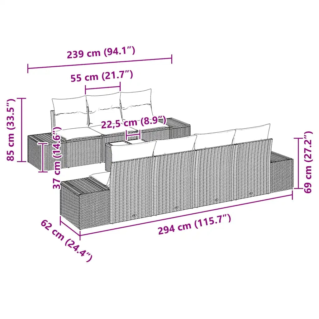 Set Divano da Giardino con cuscino 8 pcs Beige polyrattan 3346971