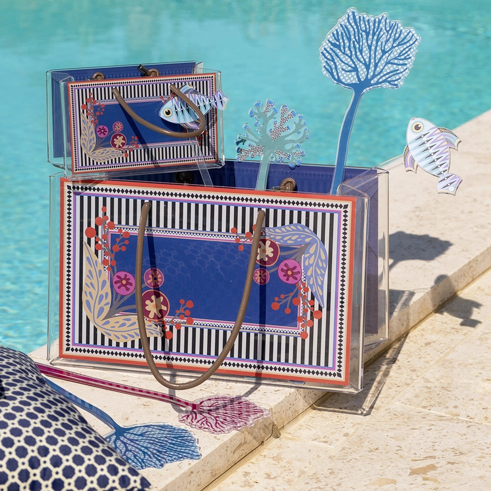 SHOPPER MEDIA CHARLOTTE IN CRISTALLO ACRILICO TRASPARENTE E CON DECORO DEVA