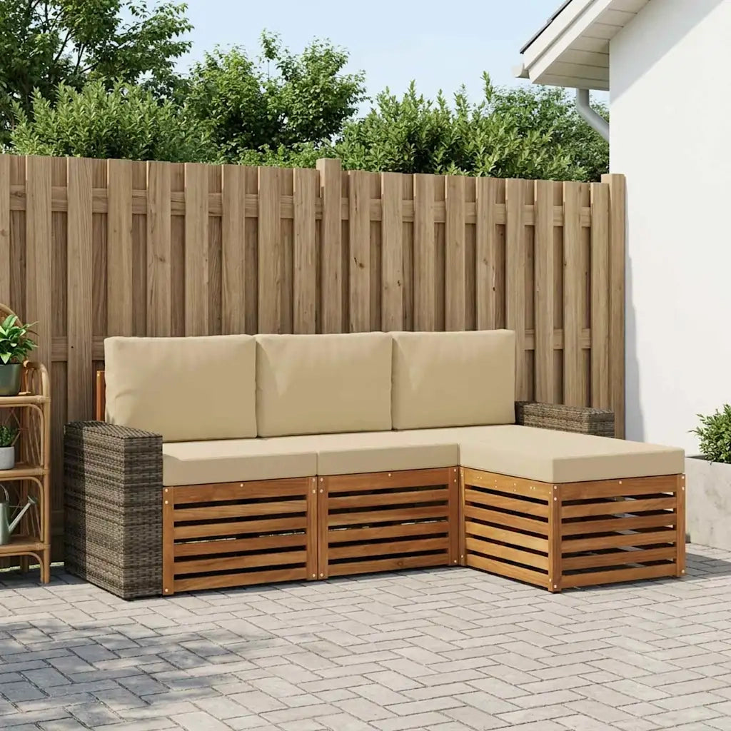 Set di divani da esterno con cuscino 4 pcs Naturale e Beige 3384219