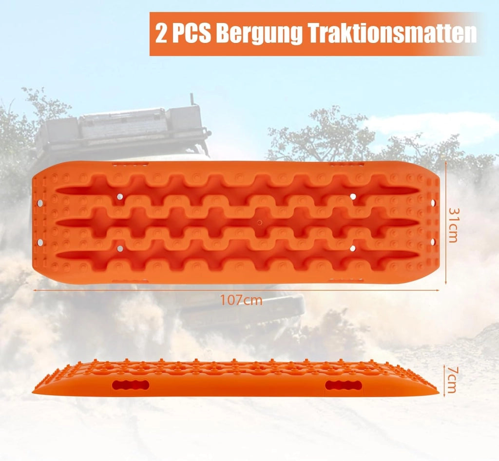 Lamiere di sabbia, 2 pezzi, aiuto di avviamento per fango, sabbia e neve, Recovery Board Offroad 10T carico, scala per pneumatici per fuoristrada, camper, auto, camion (arancione, 107 x 31 x 7