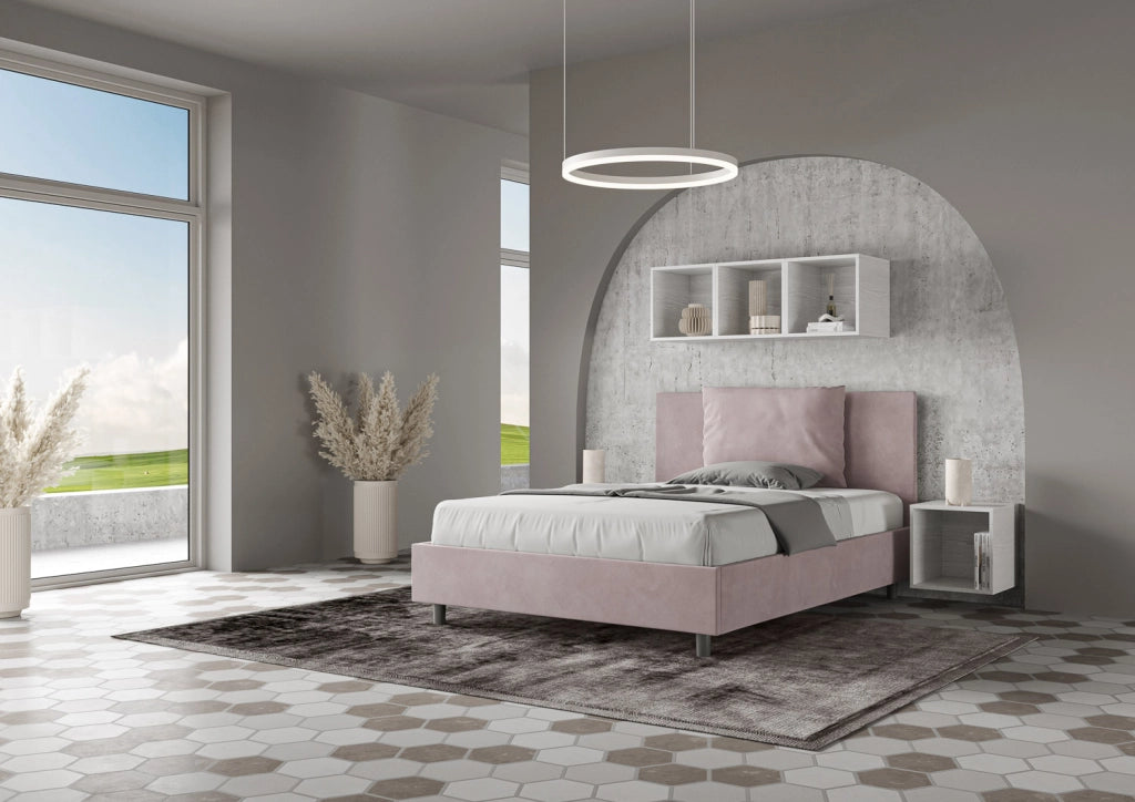 BS COM Letto una piazza e mezza con rete imbottito 130x200 microfibra glicine