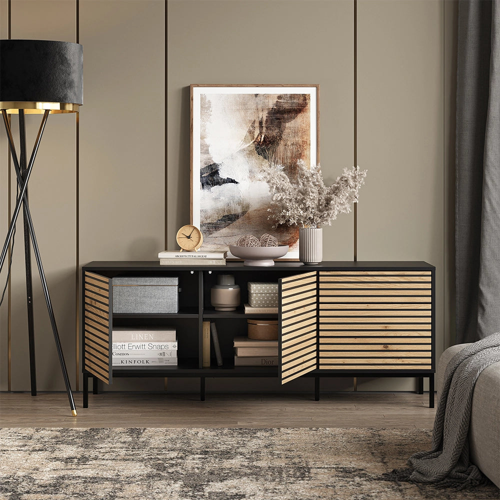 Lowboard Eliza Rovere dorato/Antracite 150 x 60 cm con 3 cassetti Vicco