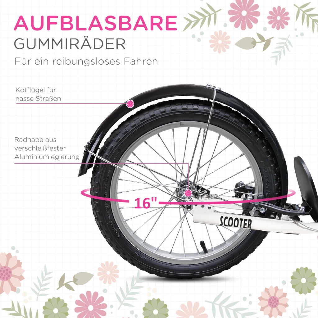 Trotinette per Bambini con Freno e Cestino ¨C zephmum ¨C Bianco e Rosa
