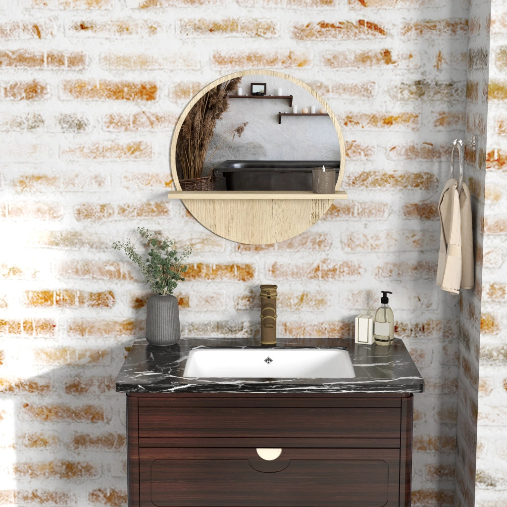 Specchio Bagno Rotondo con Ripiano ¨C Xylo ¨C Truciolato Bianco, ?45x10 cm