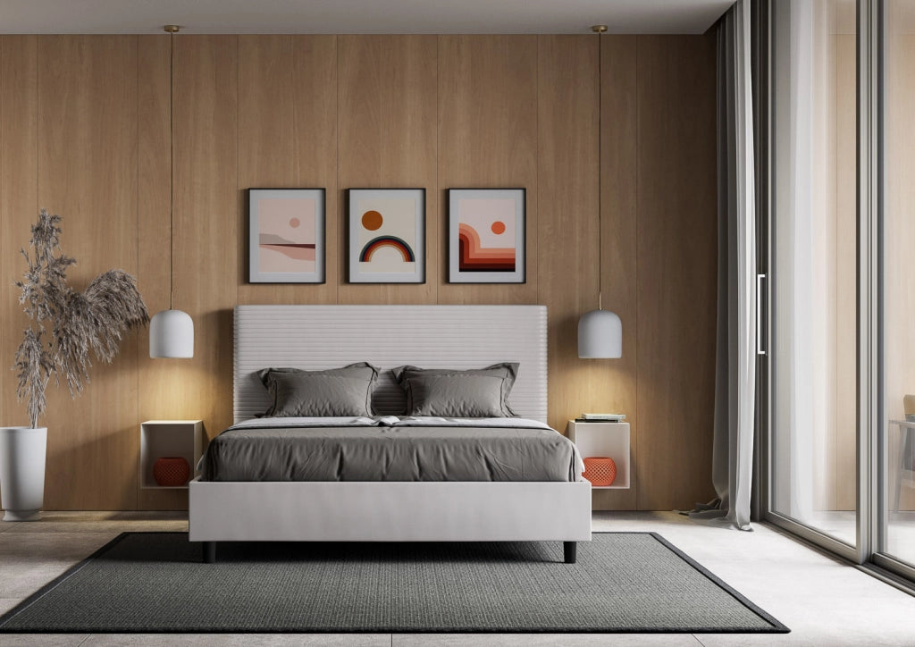 BS COM Letto matrimoniale francese senza rete imbottito 140x200 similpelle bianco