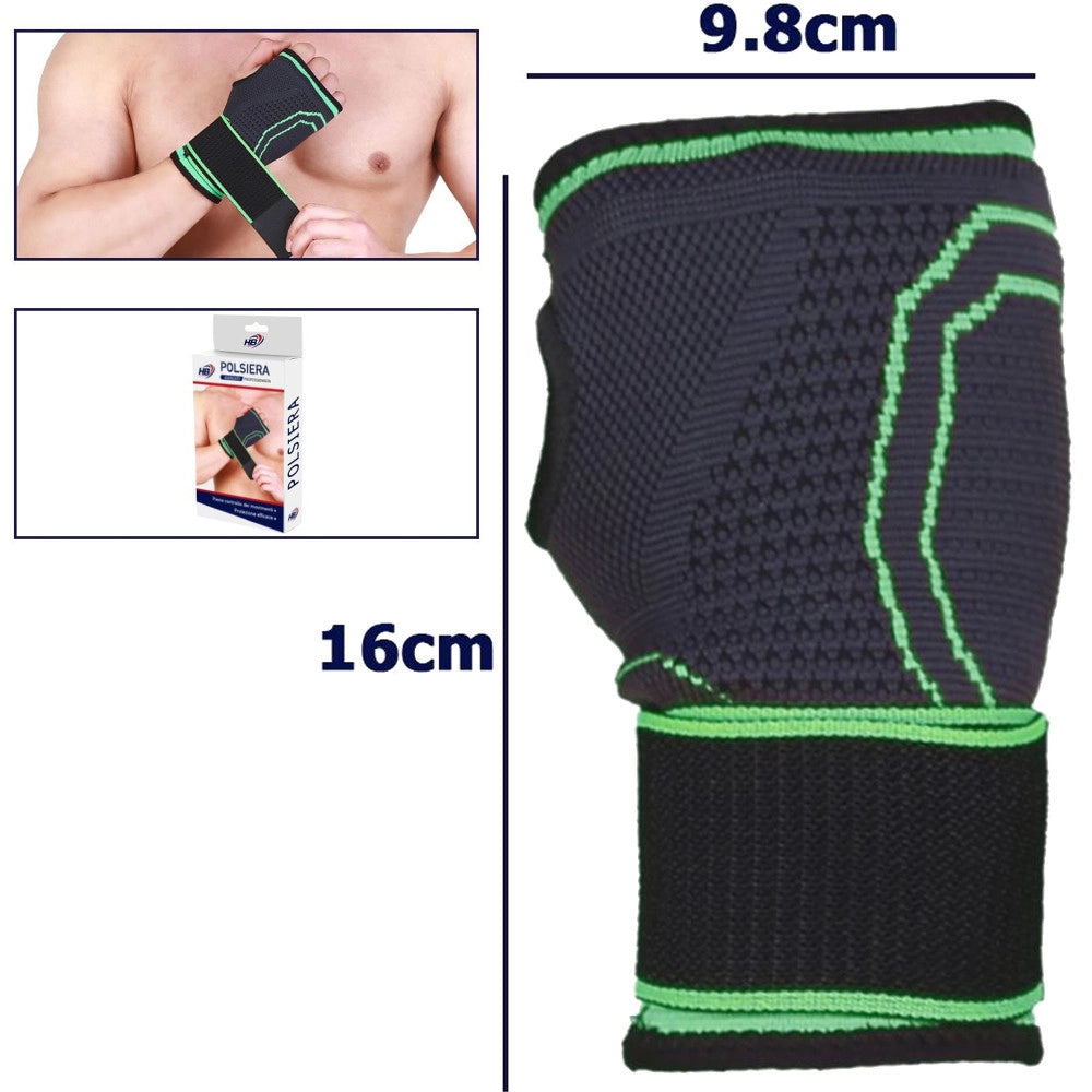 Trade Shop - Coppia Polsiera Fascia Elastica Supporto Per Polso Anallergico Protezione Verde -
