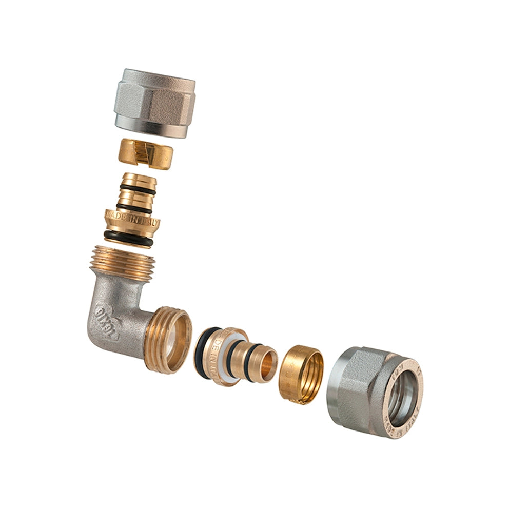 RACCORDO CURVO DOPPIO A COMPRESSIONE PER MULTISTRATO 2PZ ASSEMBLATO- 3/4-20 x 3/4-20- TDMB- pezzi 1