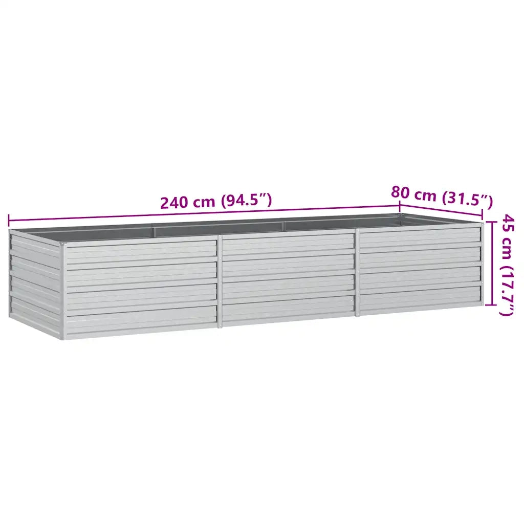 Letto Rialzato Giardino-Fioriera da Giardino 240x80x45 cm in Acciaio Zincato Argento