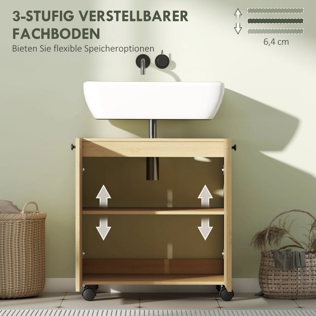 Mobiletto Sottolavabo con Ripiani e Ruote ¨C Minimal ¨C Legno