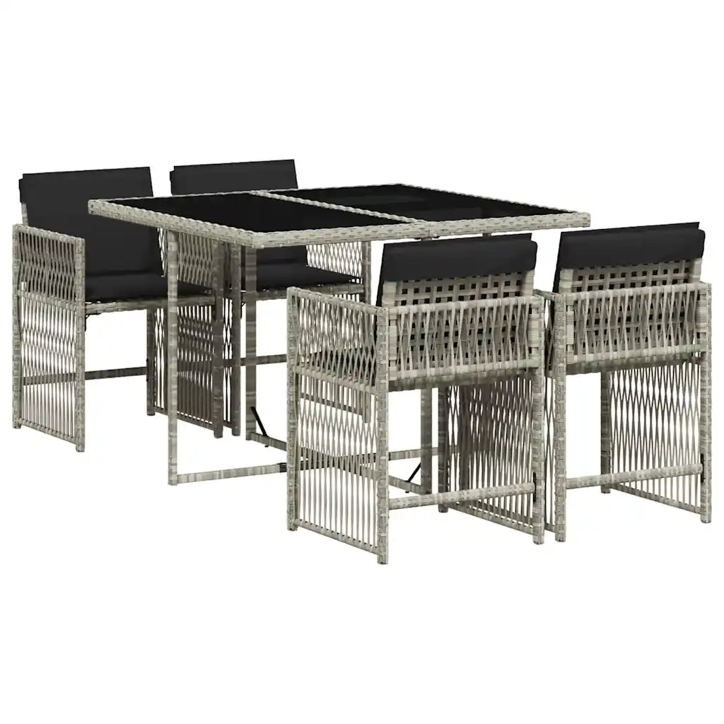 Set Pranzo da Giardino 5pz con Cuscini Grigio Chiaro Polyrattan