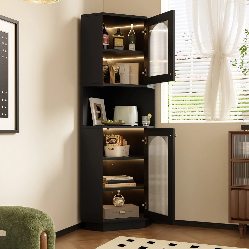 ARMADIO BAGNO ANGOLARE CON STRISCIA LUMINOSA NERO MDF