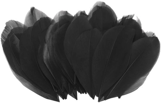 Set di 50 piume in naturale piuma di oca per decorazioni di matrimonio, tappeti di tavola e dromedari, 3,57 - 3,15 pollici, nero