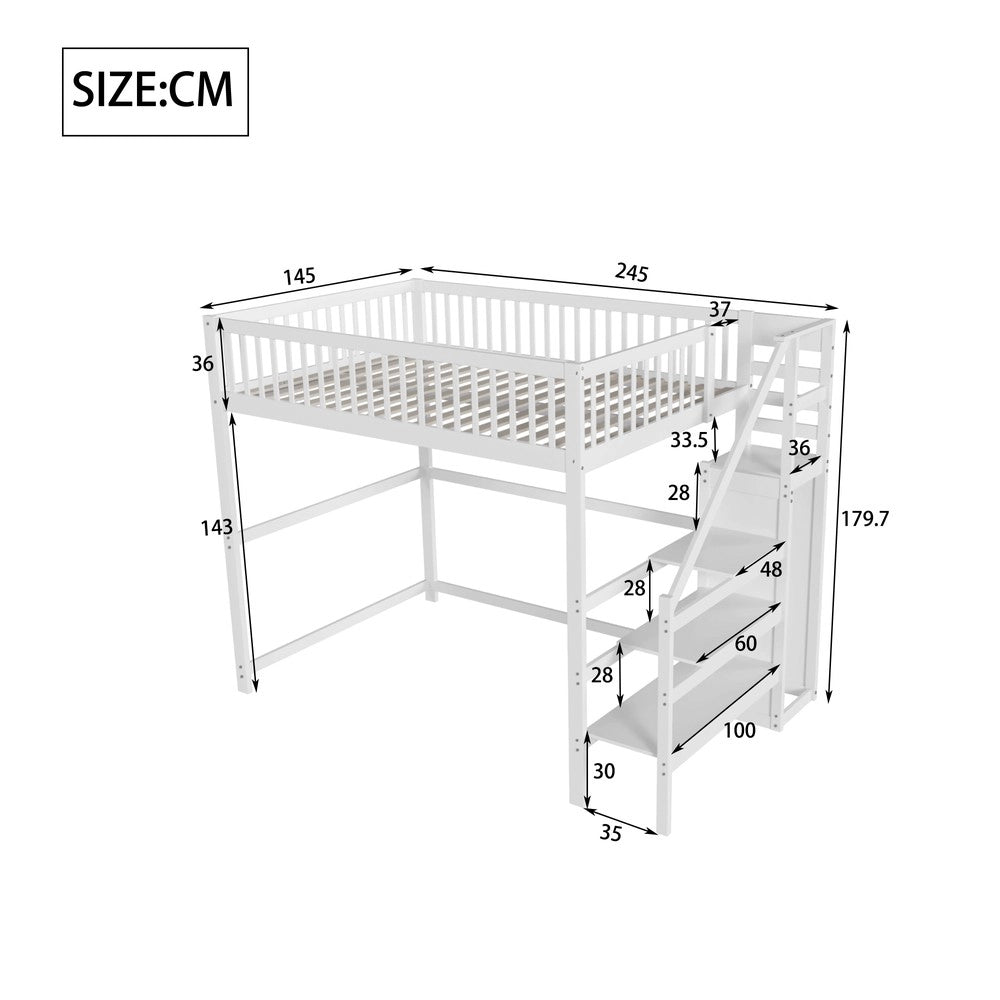 Letto a Soppalco con Scala e Armadio ¨C MINIMAL ¨C Legno Bianco 140x200