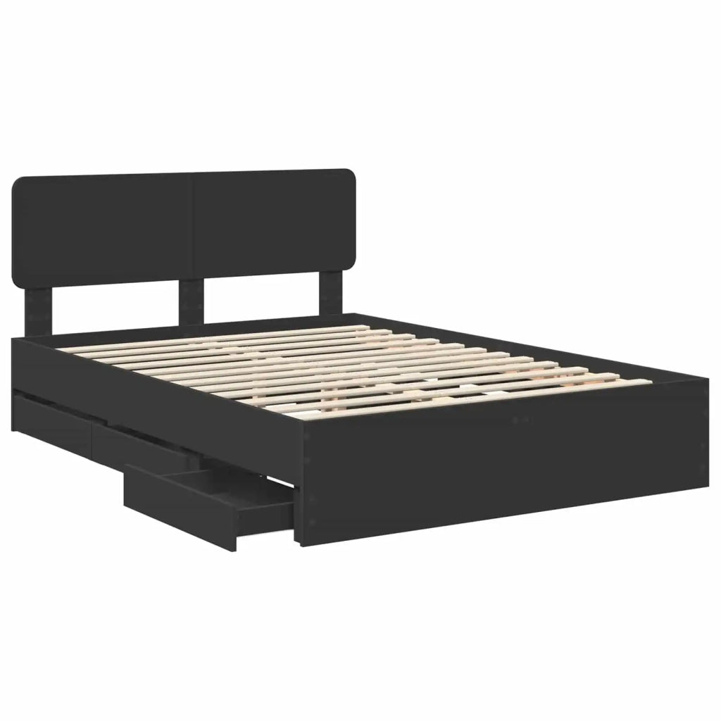 Letto matrimoniale | Letto per adulti | Struttura del letto Nero 160 x 200 cm Legno ingegnerizzato