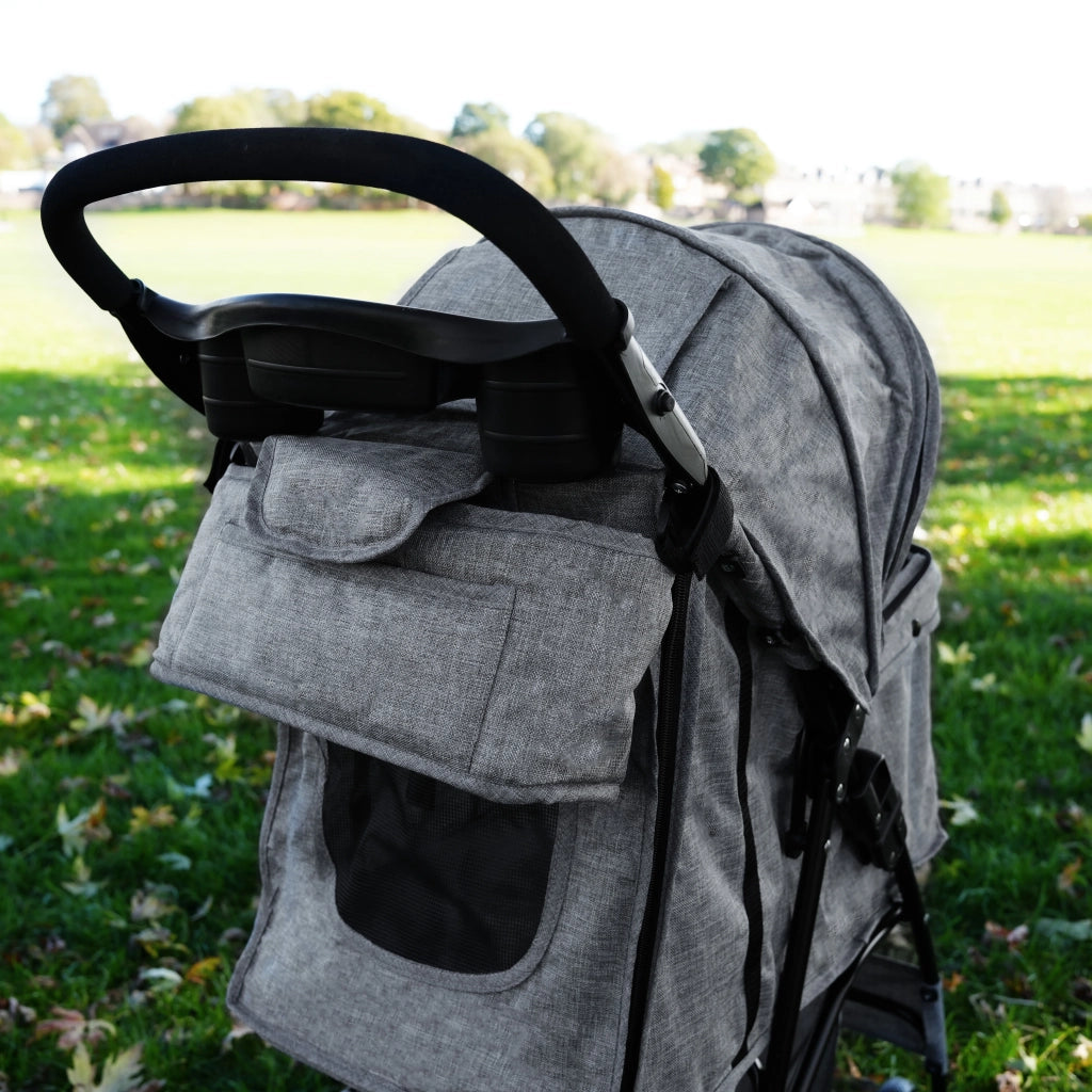 Organizer per Passeggino per Animali Grigio con Cinghie a Strappo e Tasche
