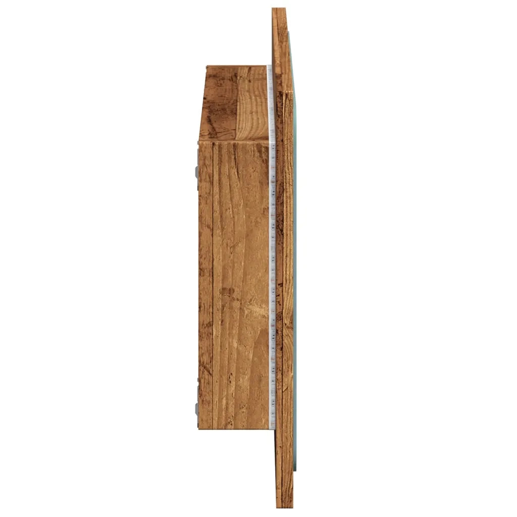 Specchio da Bagno | Specchio decorativo con Luci LED Legno Antico 60x8,5x38 cm