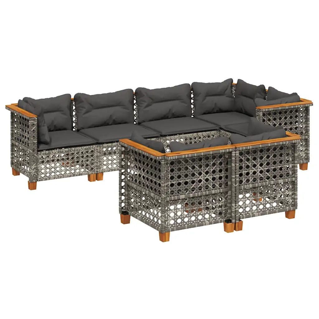 Set Divani da Giardino 7 pz con Cuscini Grigio in Polyrattan