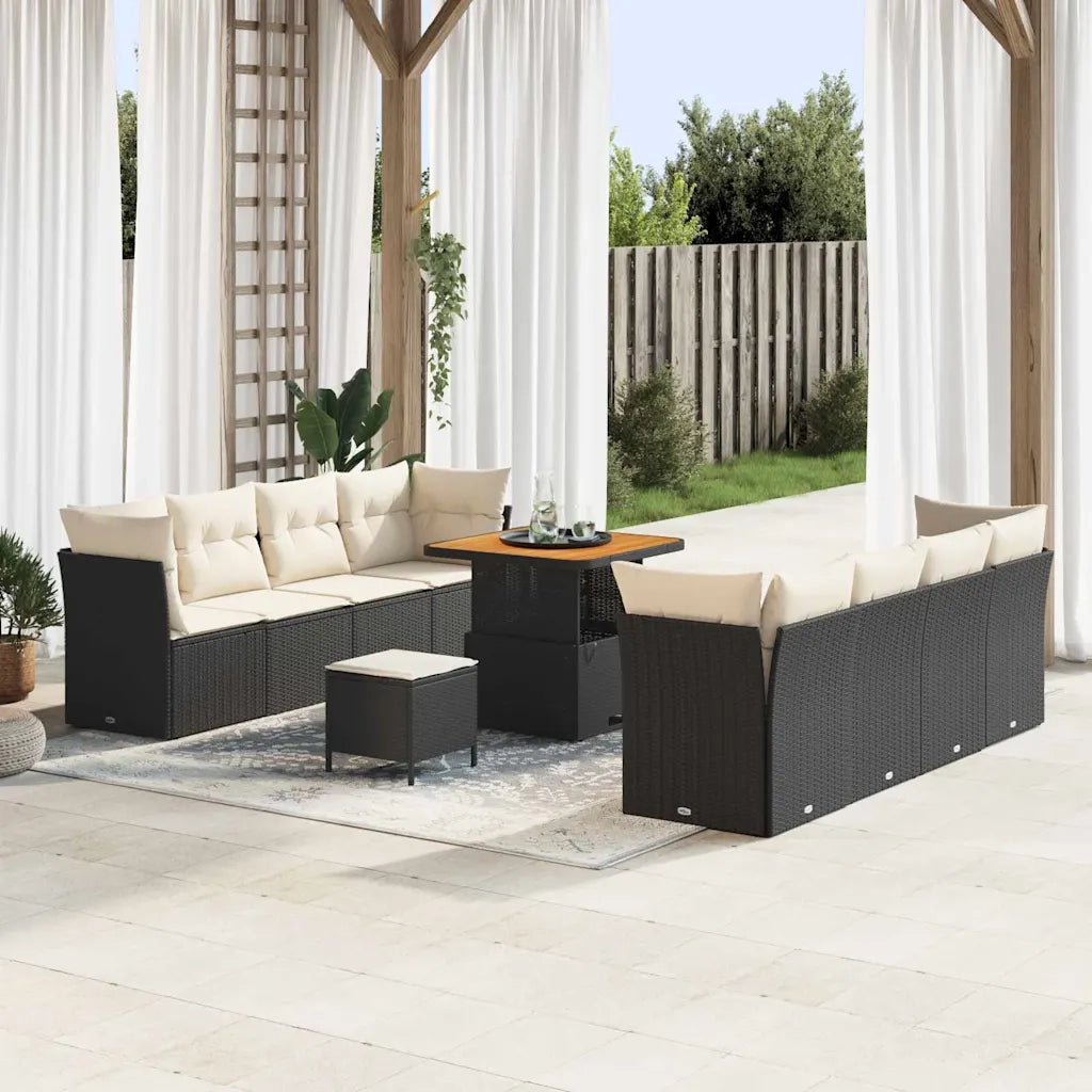 Set Divano da Giardino 11 pcs Nero polyrattan