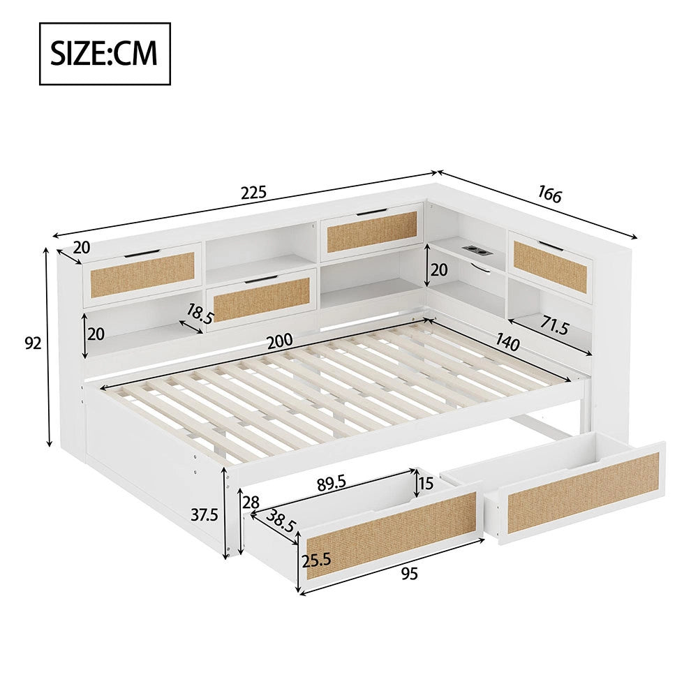 Divano letto legno - Xylo - 140x200 cm cassetti USB bianco