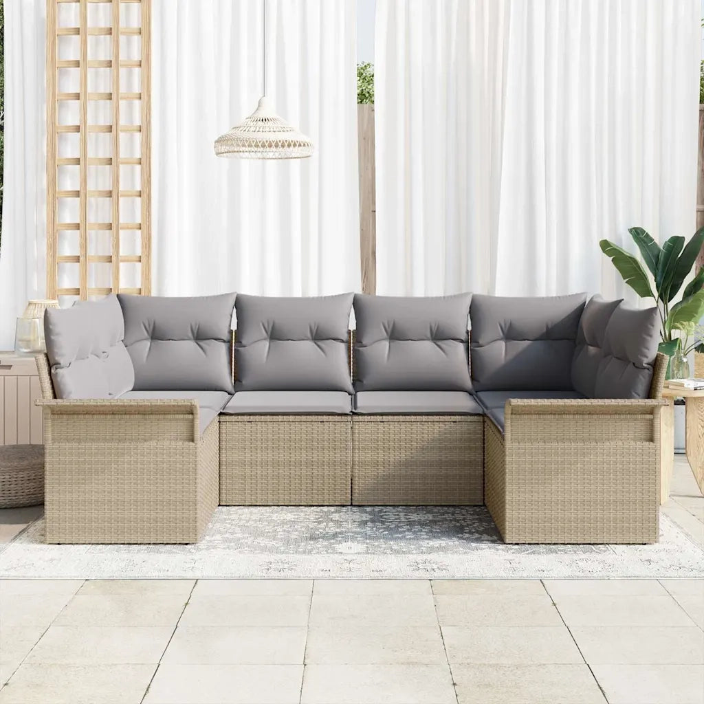 Set Divano da Giardino con cuscino 6 pcs Beige Poly Rattan
