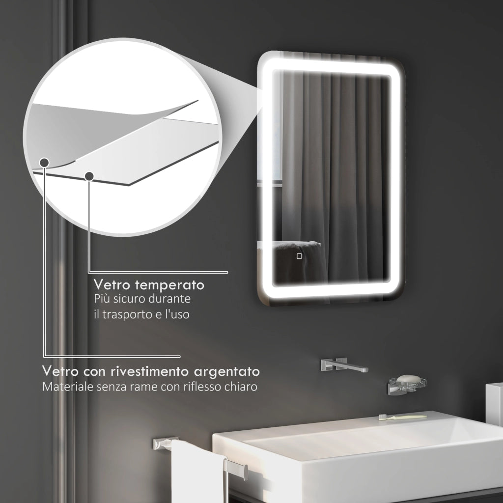 Specchio Bagno LED con Touch, Antiappannamento e 3 Temperature ¨C Xylo ¨C 70x50cm