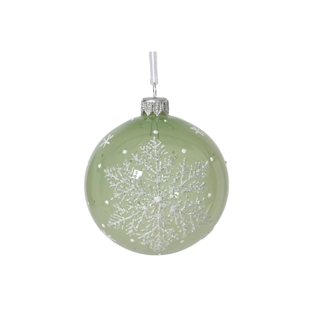 Pallina Vt trasparente d.8cm lucido fiocco di neve verde macha