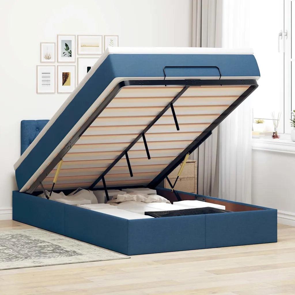 Pouf Letto con Materasso e LED Blu 120x190cm in Tessuto 3312380