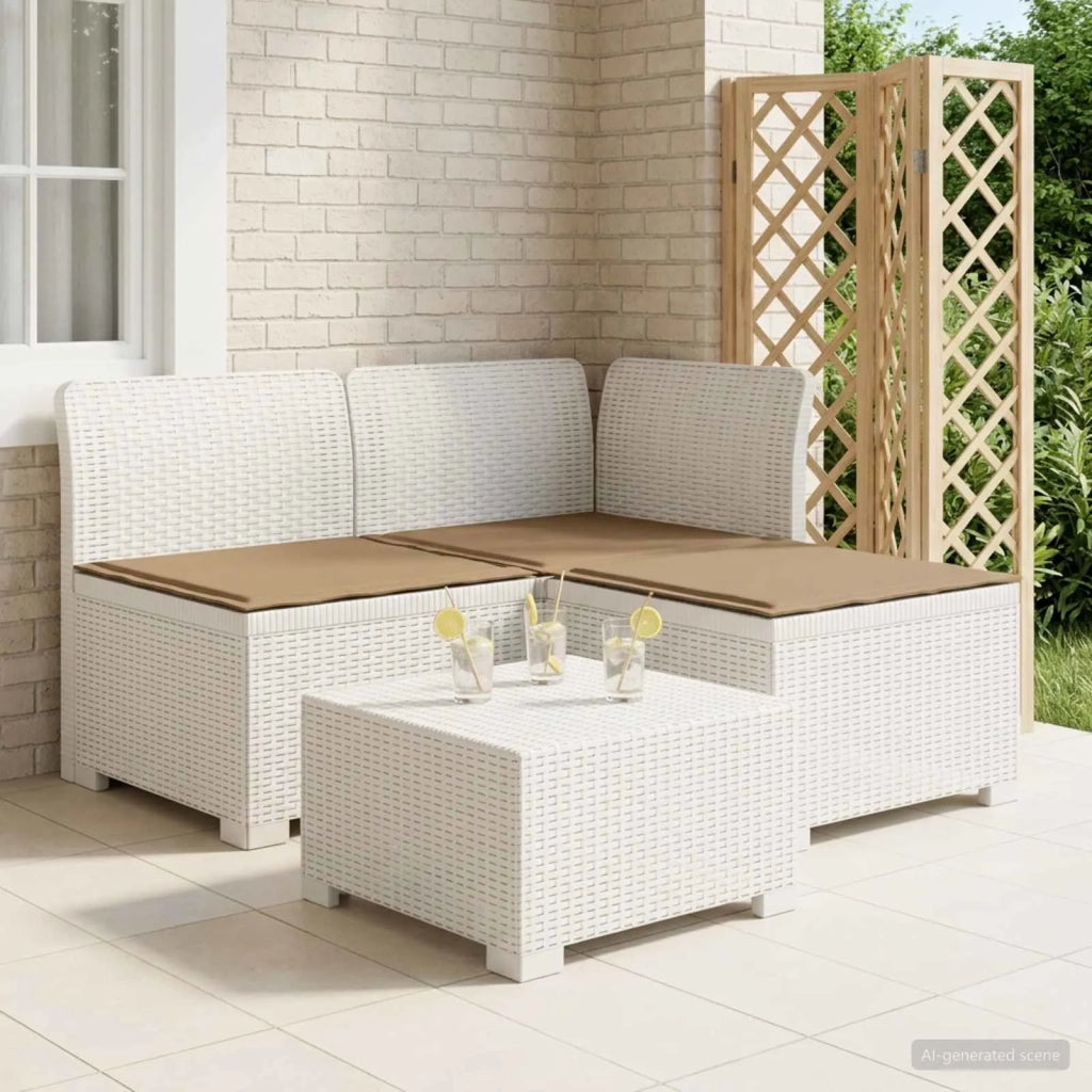 Divano da giardino 3 posti con cuscini in look rattan PP Bianco 8011898