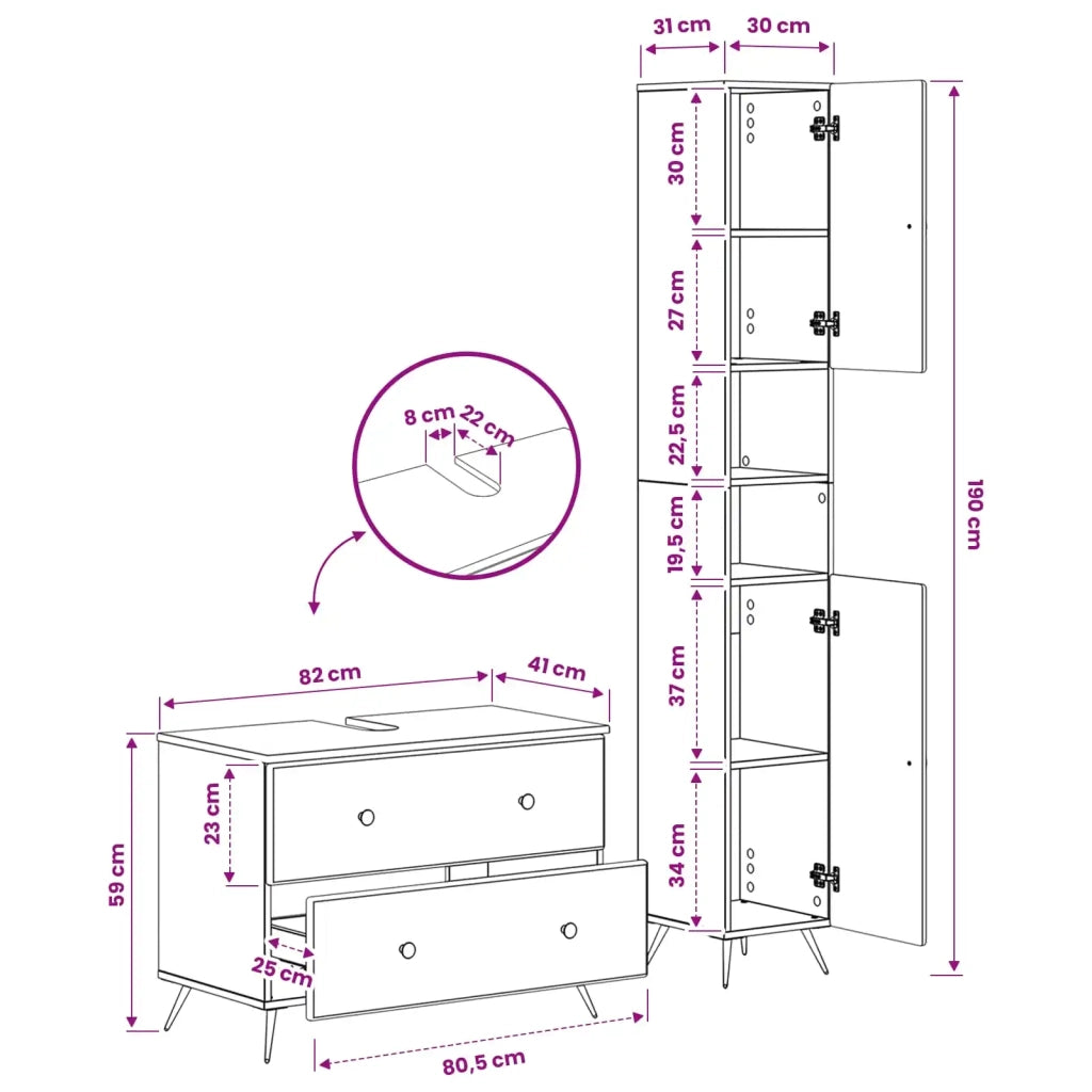 Set di Armadi da Bagno da 2 Pezzi BREDA Nero 3417559