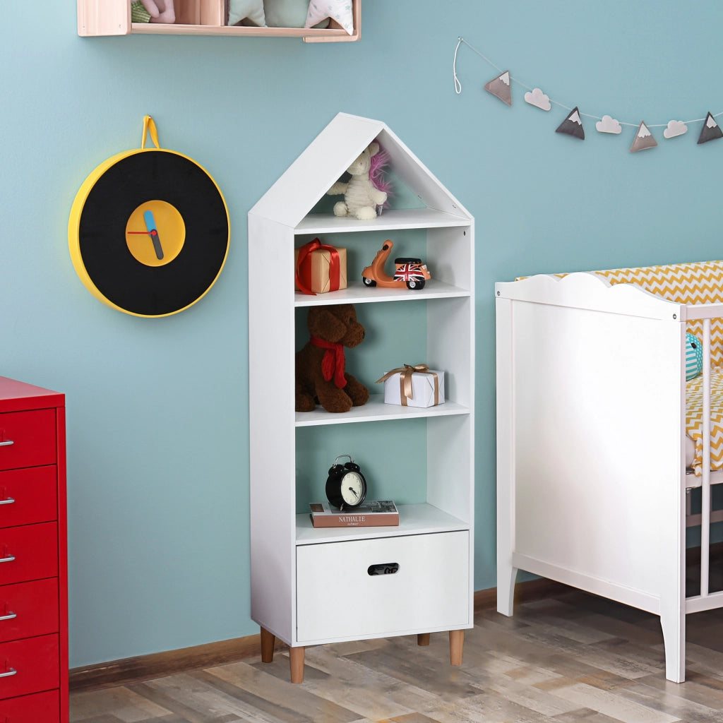 Libreria per Bambini con Cassetto e Ripiani ¨C Minimal ¨C Bianca e Azzurra 50x30x142cm