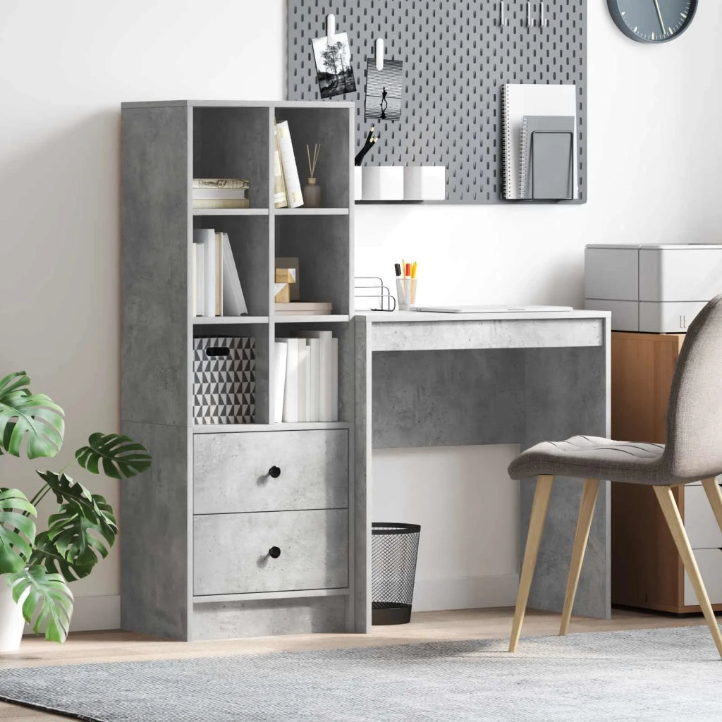 Scrivania con cassetto con lo scaffale 2 pcs Grigio cemento 3337308