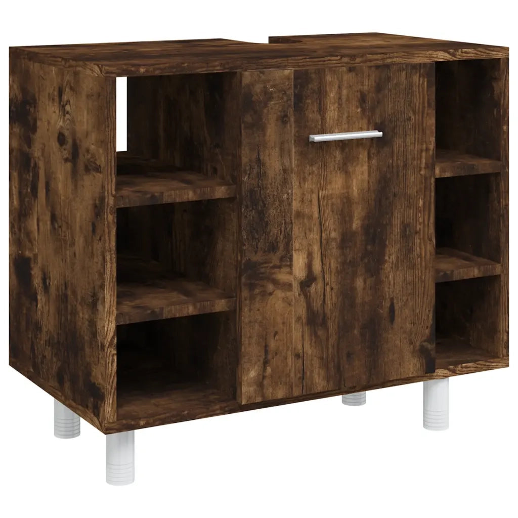 Set Mobili da Bagno | Armadio da bagno 4 pz Rovere Fumo in Legno Multistrato
