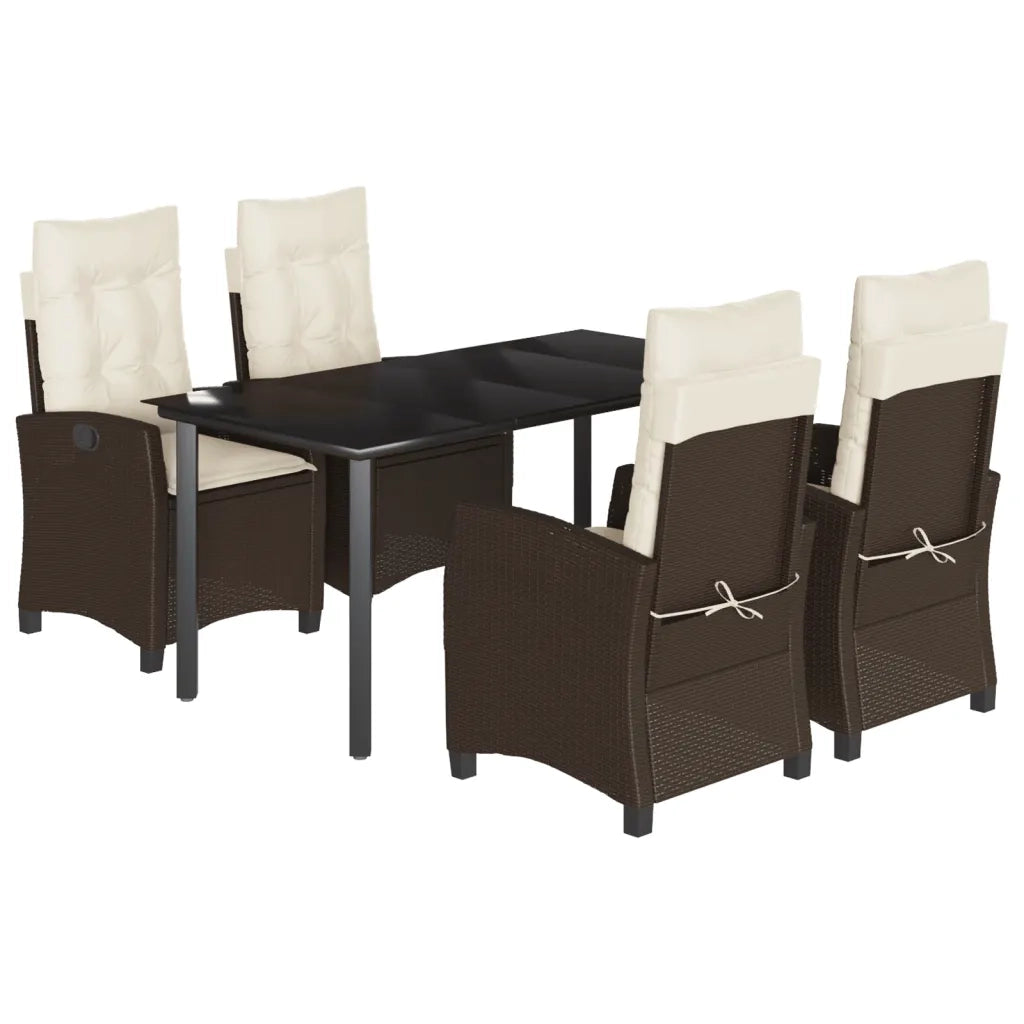 Set da Pranzo da Giardino 5pz con Cuscini in Polyrattan Marrone