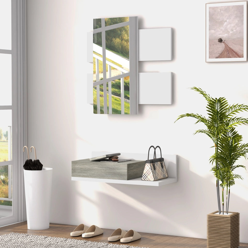 Mobile da Ingresso con Specchio e Cassetto ¨C Minimal ¨C Grigio e Bianco 75x75x35