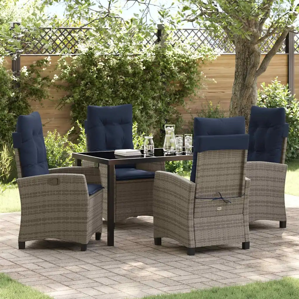 Set da Pranzo per Giardino con cuscino 5 pcs Grigio polyrattan